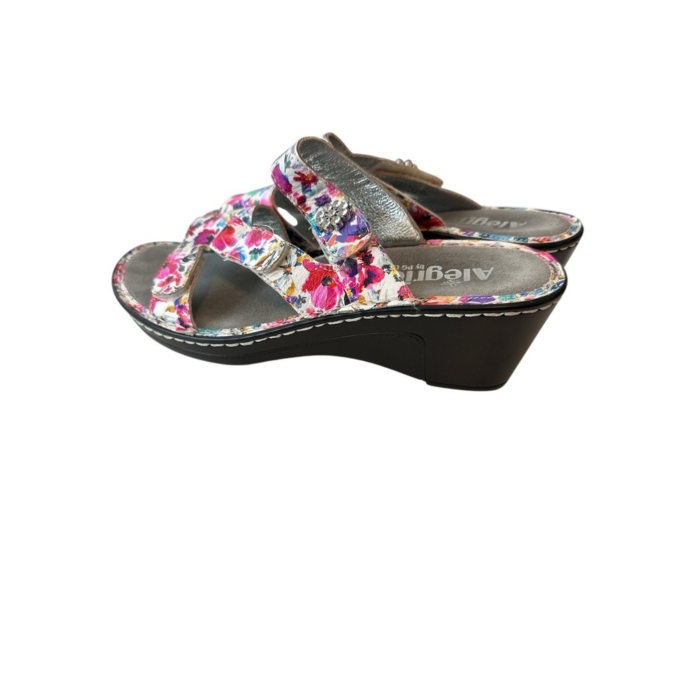 Alegria Floral Pink Multi Wedge Slide Sandals - Picture 2 of 9